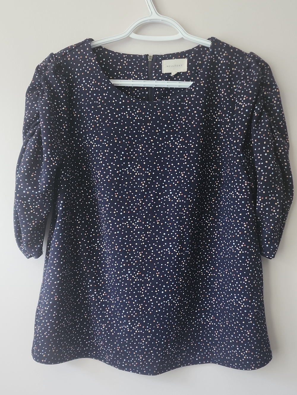 MELLODAY Navy Multi Dot Puff Sleeve Blouse